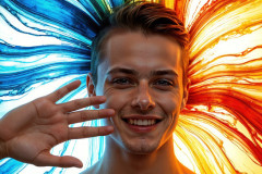 Photos of Sexy Men Playing with Colorful Fluid Art in Motion