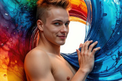 Photos of Sexy Men Playing with Colorful Fluid Art in Motion