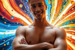 Photos of Sexy Men Playing with Colorful Fluid Art in Motion