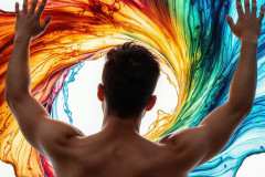 Photos of Sexy Men Playing with Colorful Fluid Art in Motion