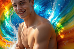 Photos of Sexy Men Playing with Colorful Fluid Art in Motion