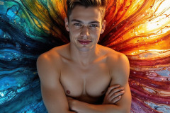 Photos of Sexy Men Playing with Colorful Fluid Art in Motion