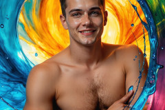 Photos of Sexy Men Playing with Colorful Fluid Art in Motion