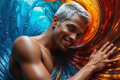 Photos of Sexy Men Playing with Colorful Fluid Art in Motion