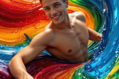 Photos of Sexy Men Playing with Colorful Fluid Art in Motion