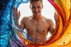 Photos of Sexy Men Playing with Colorful Fluid Art in Motion