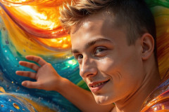 Photos of Sexy Men Playing with Colorful Fluid Art in Motion