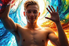Photos of Sexy Men Playing with Colorful Fluid Art in Motion
