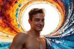 Photos of Sexy Men Playing with Colorful Fluid Art in Motion