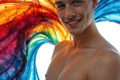 Photos of Sexy Men Playing with Colorful Fluid Art in Motion