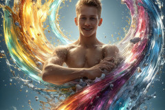Photos of Sexy Men Playing with Colorful Fluid Art in Motion