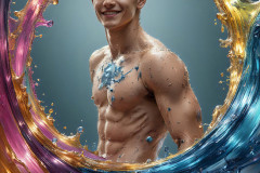 Photos of Sexy Men Playing with Colorful Fluid Art in Motion