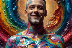 Photos of Sexy Men Playing with Colorful Fluid Art in Motion