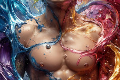 Photos of Sexy Men Playing with Colorful Fluid Art in Motion