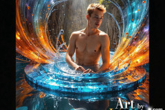 Photos of Sexy Men Playing with Colorful Fluid Art in Motion