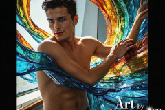 Photos of Sexy Men Playing with Colorful Fluid Art in Motion