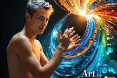 Photos of Sexy Men Playing with Colorful Fluid Art in Motion