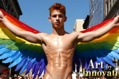 Gay Men Wearing Feathered wings of Pride