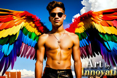 Gay Men Wearing Feathered wings of Pride