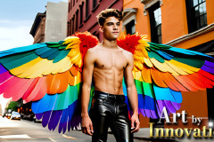 Gay Men Wearing Feathered wings of Pride