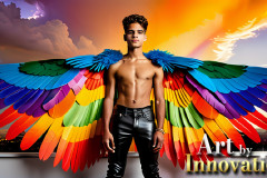 Gay Men Wearing Feathered wings of Pride
