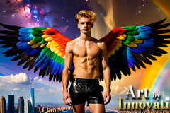 Gay Men Wearing Feathered wings of Pride