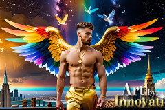 Gay Men Wearing Feathered wings of Pride