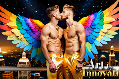 Gay Men Wearing Feathered wings of Pride
