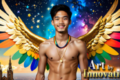 Gay Men Wearing Feathered wings of Pride