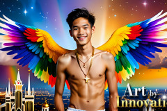 Gay Men Wearing Feathered wings of Pride