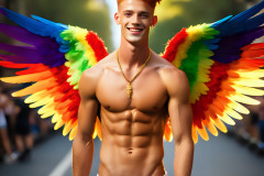 Gay Men Wearing Feathered wings of Pride
