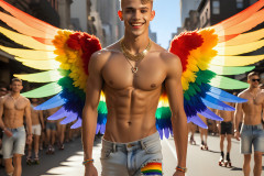 Gay Men Wearing Feathered wings of Pride