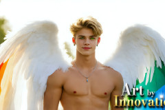 Gay Men Wearing Feathered wings of Pride