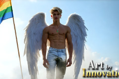 Gay Men Wearing Feathered wings of Pride