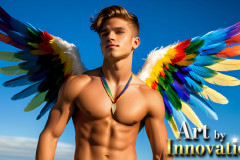 Gay Men Wearing Feathered wings of Pride