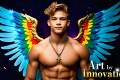 Gay Men Wearing Feathered wings of Pride