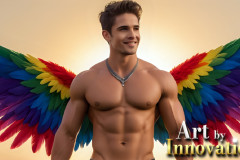 Gay Men Wearing Feathered wings of Pride