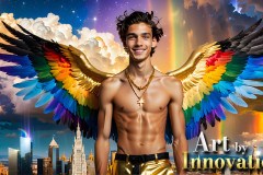 Gay Men Wearing Feathered wings of Pride