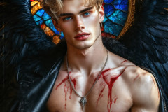 A shirtless vampire male sitting on his Throne.