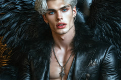 A shirtless vampire male sitting on his Throne.