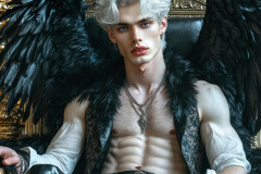 A shirtless vampire male sitting on his Throne.