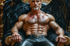 A shirtless vampire male sitting on his Throne.