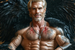 A shirtless vampire male sitting on his Throne.