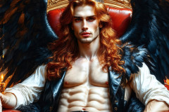A shirtless vampire male sitting on his Throne.