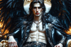 A shirtless vampire male sitting on his Throne.