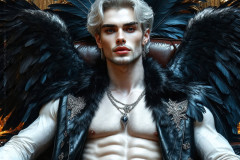 A shirtless vampire male sitting on his Throne.