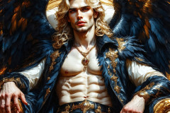 A shirtless vampire male sitting on his Throne.