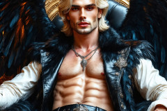 A shirtless vampire male sitting on his Throne.
