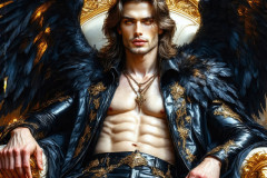 A shirtless vampire male sitting on his Throne.