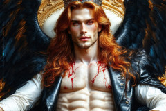 A shirtless vampire male sitting on his Throne.